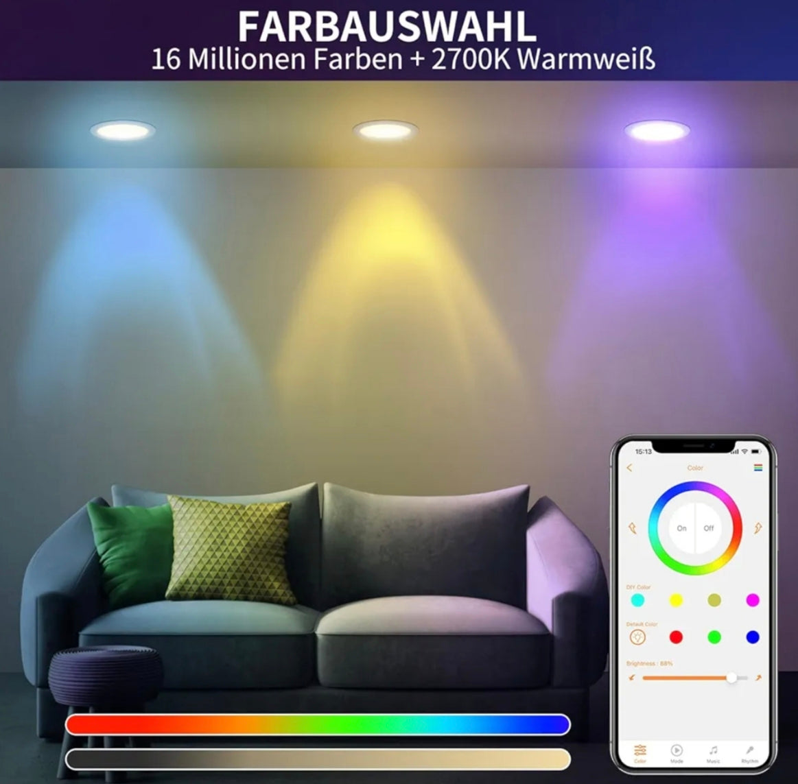 💡4x Dusktec RGB+Warm white+Alexa LED smart recessed light 10W (122mm) – white