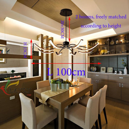 Moderni viseči LED luster 64W (100cm) z daljincem (črna barva)