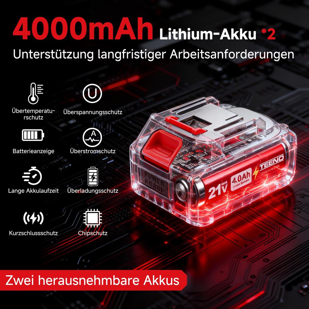 Akumulatorska krožna žaga 21V, 20.000 obr/min z 2x 4,0 Ah baterijama in 4 rezili