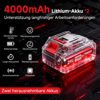 Akumulatorska krožna žaga 21V, 20.000 obr/min z 2x 4,0 Ah baterijama in 4 rezili