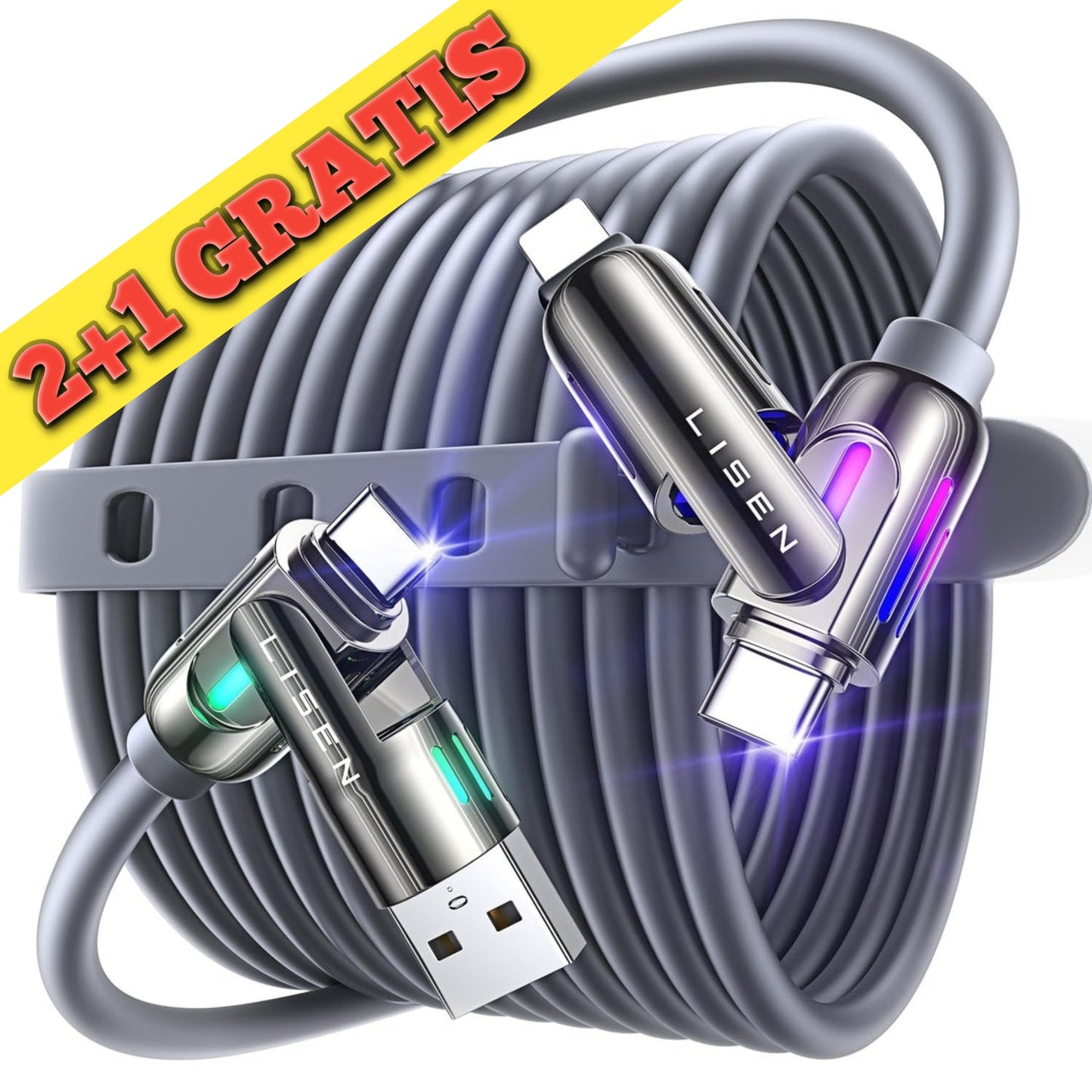 LISEN 4-v-1 večnamenski polnilni kabel 240W – 2m, Type-C / USB-A / Lightning