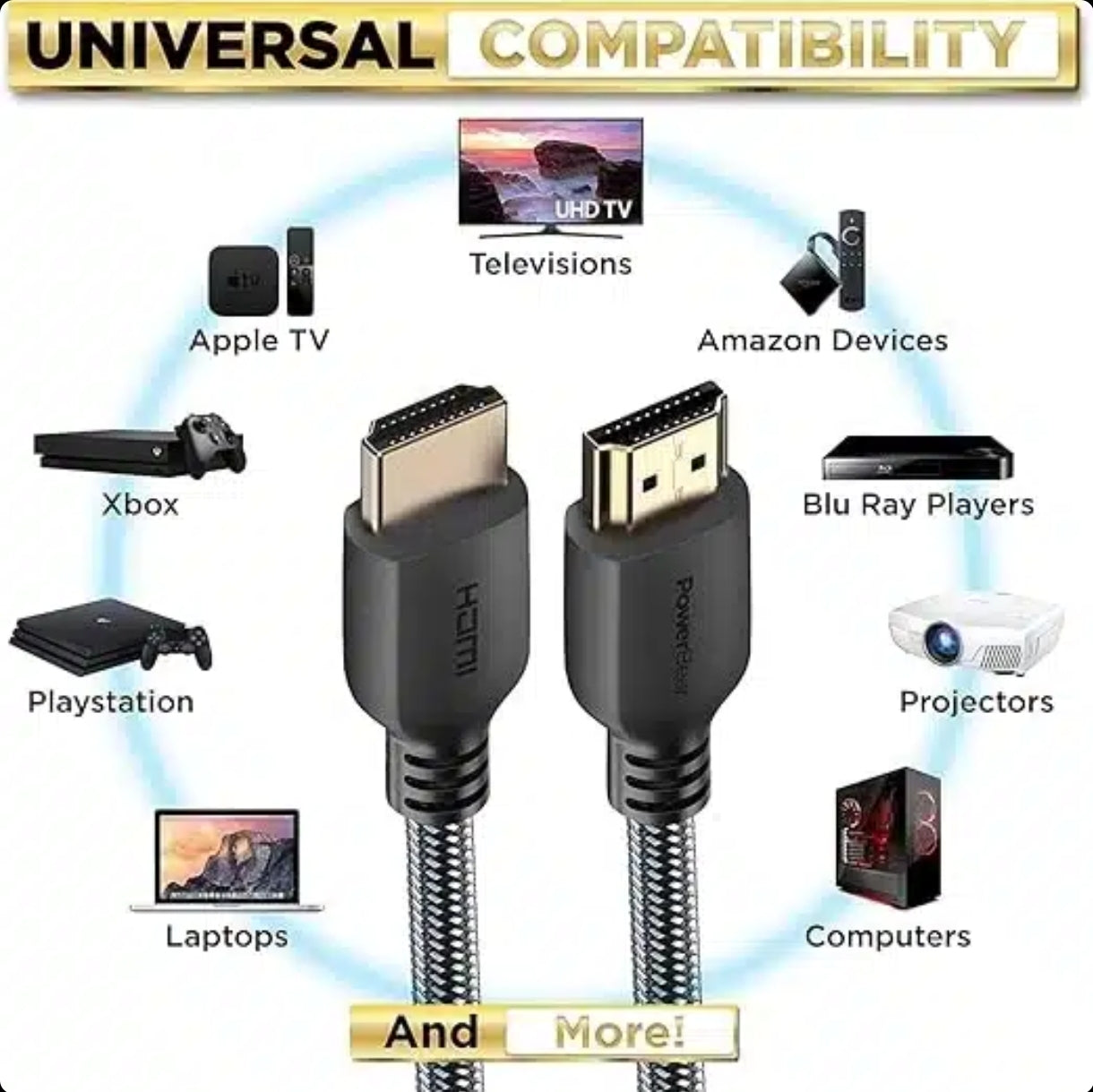 PowerBear 4K HDMI kabel High-Speed z zlatimi priključki - pleteni najlon (različne dolžine)