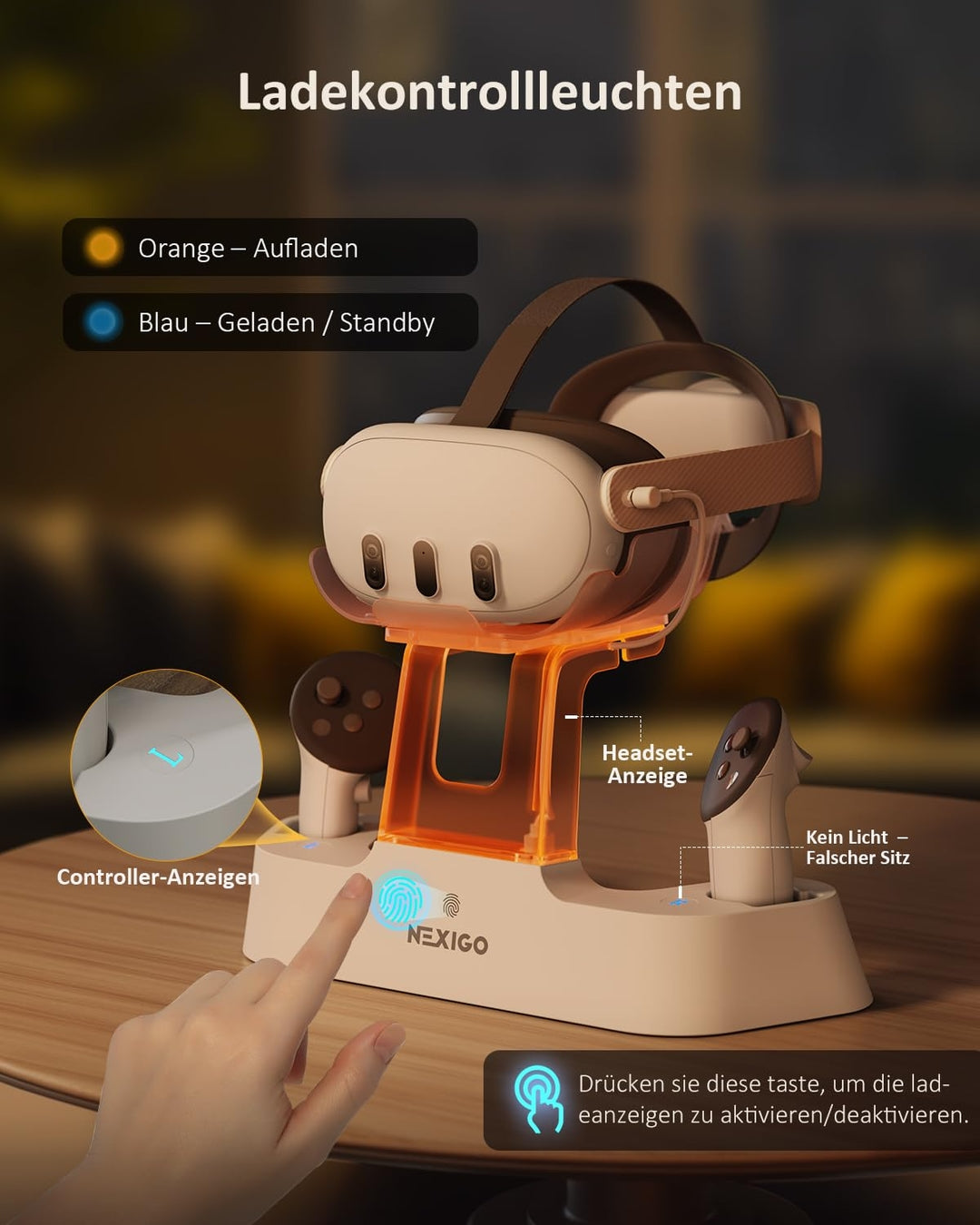 NexiGo polnilna postaja za Oculus Quest 3 – magnetni priklop, hkratno polnjenje