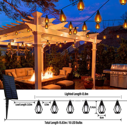 🔥 Solar string lights with flame effect – 15 LEDs, 12.6 m