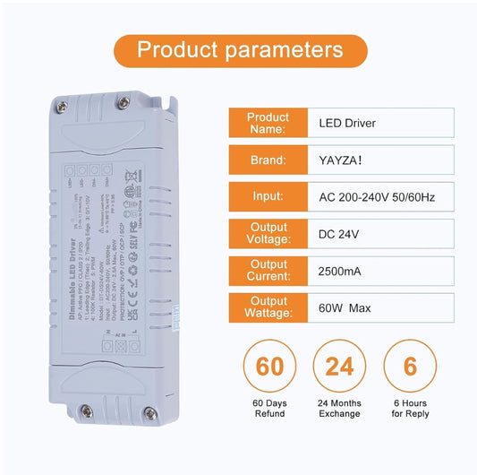 ⚡ YAYZA LED napajalnik 24V, 60W, IP20 – zatemnilni (dimmable)