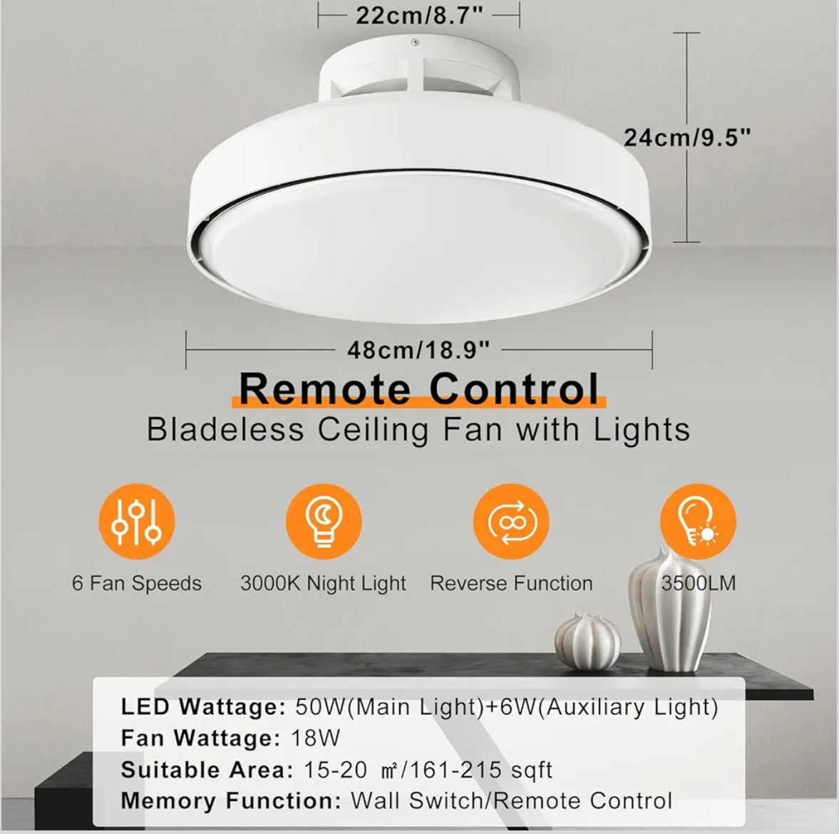 Stropni ventilator z lučjo, 74W, 3200lm - 45cm - naklikaj.si