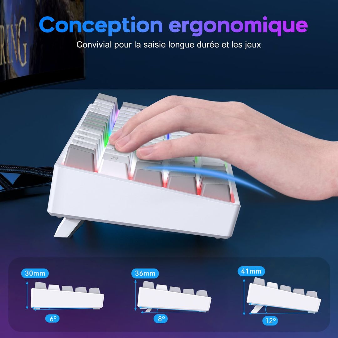 TECURS mehanska gaming tipkovnica MK203WG – 61 tipk, RGB, FR layout