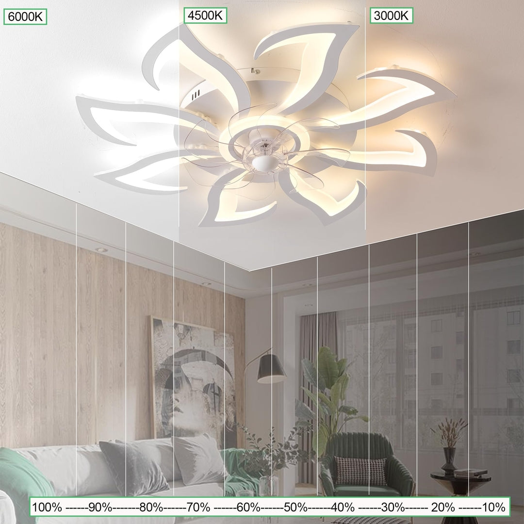 LED stropna svetilka z ventilatorjem – 80 cm, cvetni dizajn, daljinsko upravljanje, aplikacija
