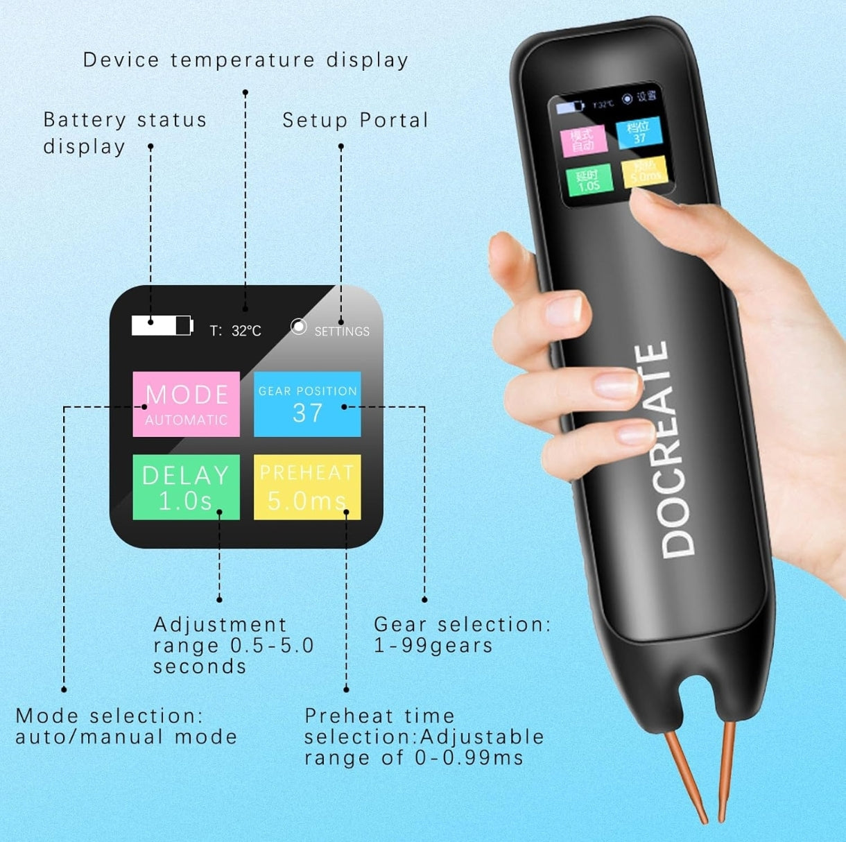 Prenosni točkovni varilnik Docreate LCD 99 stopenj - naklikaj.si