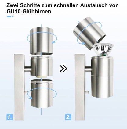 Outdoor LED wall light with built-in dusk sensor (automatic on/off), GU10
