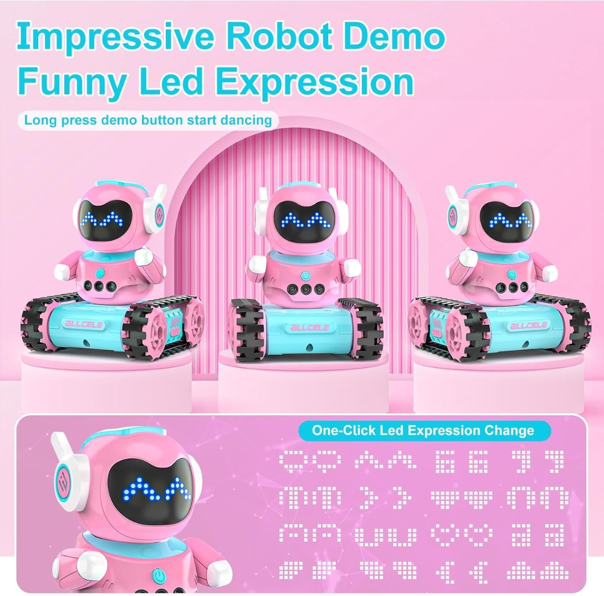 ALLCELE LED RC pametni robot za otroke (roza-modra)