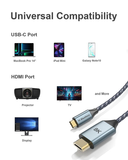 Elexlinco USB-C na HDMI kabel 8K UHD (2m, Thunderbolt 4/3 kompatibilen)