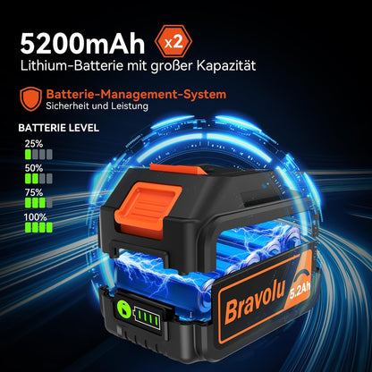 BRAVOLU baterijski pihalnik listja – 2× baterija 5200 mAh, 5 hitrosti + TURBO način 350km/h