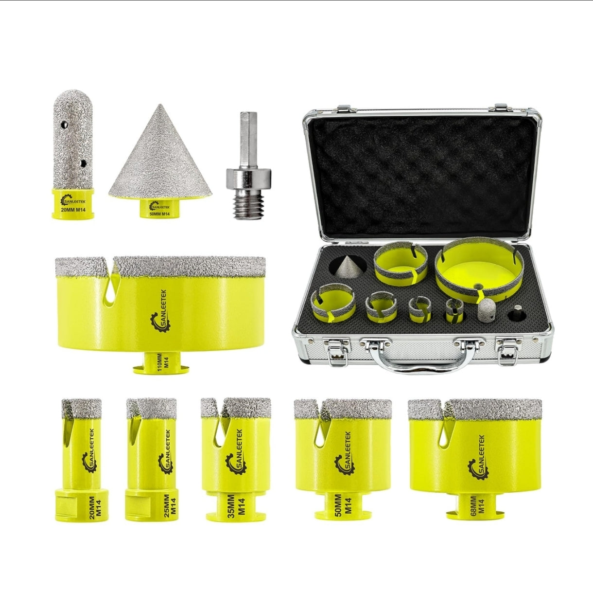 SANLEETEK 9-delni set profesionalnih diamantnih kron in svedrov – M14 - (NOVO - sveder popraskan - BERI OPIS+slika) - naklikaj.si