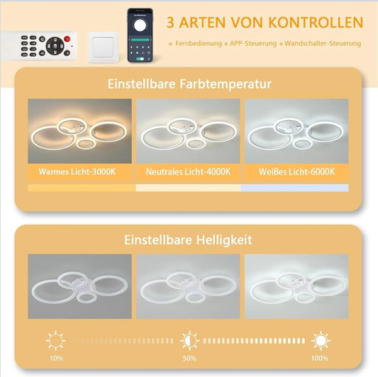 Stropna LED luč s 4 obroči, 80W, 85 cm, aplikacija