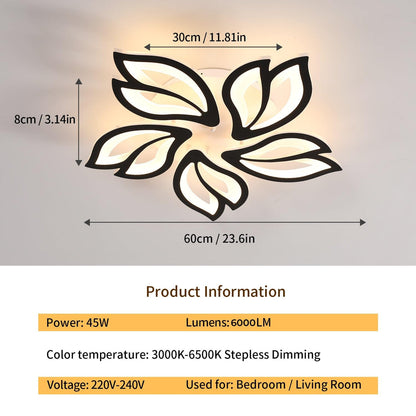 💡 LED ceiling lamp 45W black - modern leaf shape