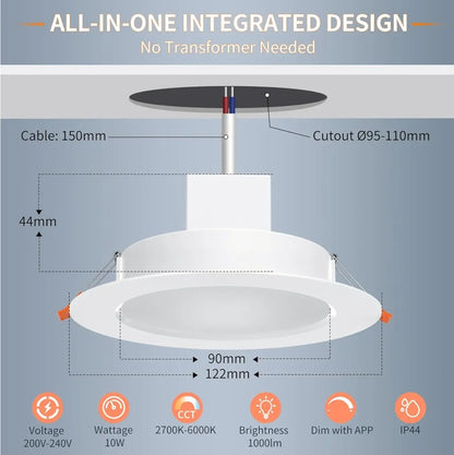 💡6x Dusktec CCT LED smart Bluetooth recessed light 10W (122mm) – white