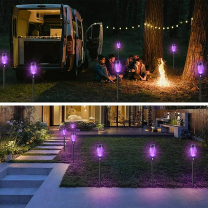 🔥 Solar torches with real flame effect PURPLE - set of 6 pieces