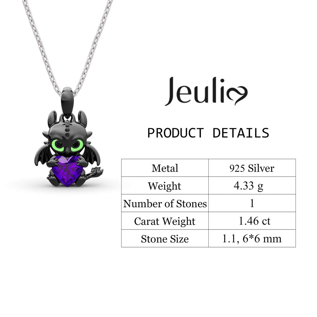 🐉 JEULIA "Show Your Heart" – srebrna ogrlica S925, zmajček s srčkom cirkonij