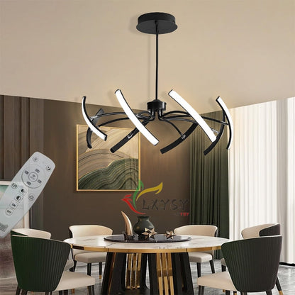 Moderni viseči LED luster 64W (100cm) z daljincem (črna barva)