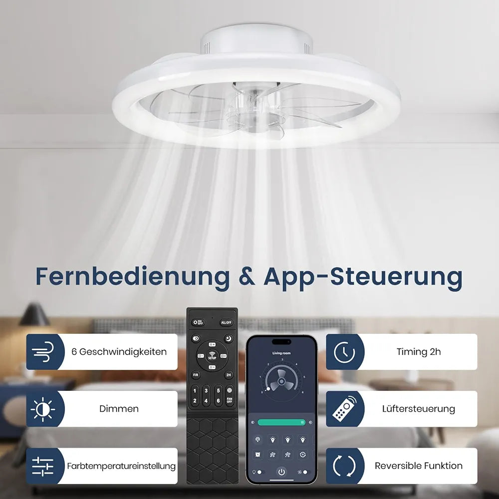 Stropna LED luč z ventilatorjem in daljincem, Wi-Fi, 48W