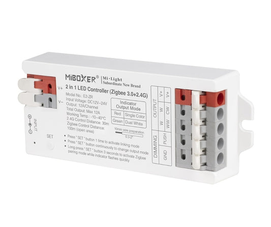 ⚡ MiBoxer E2-ZR – 2 v 1 LED kontroler (Zigbee 3.0 + 2.4GHz)