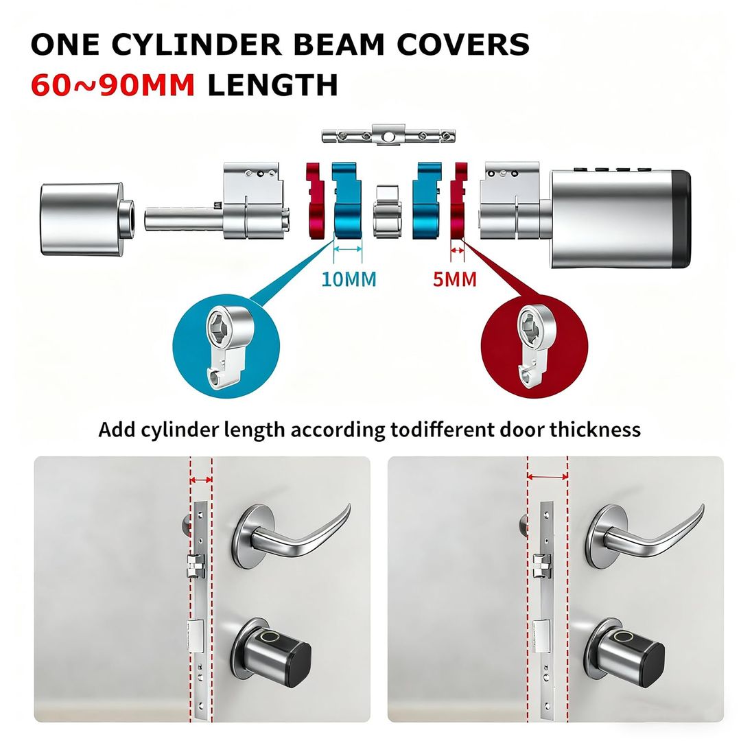 AceMining Smart Cylinder pametna ključavnica – prstni odtis / PIN / kartica / aplikacija - srebrna
