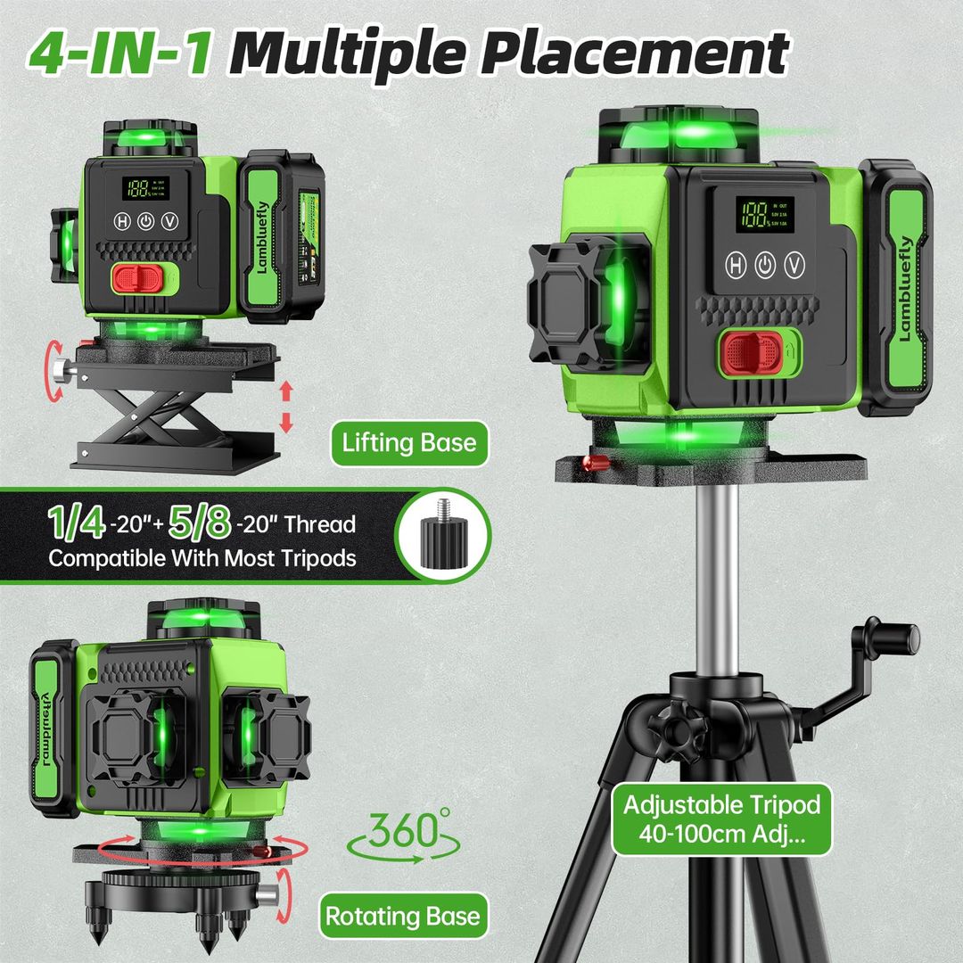 4D laserski nivelir 16-linijski 360° samonivelirni s stativom in aplikacijo, 2x baterija