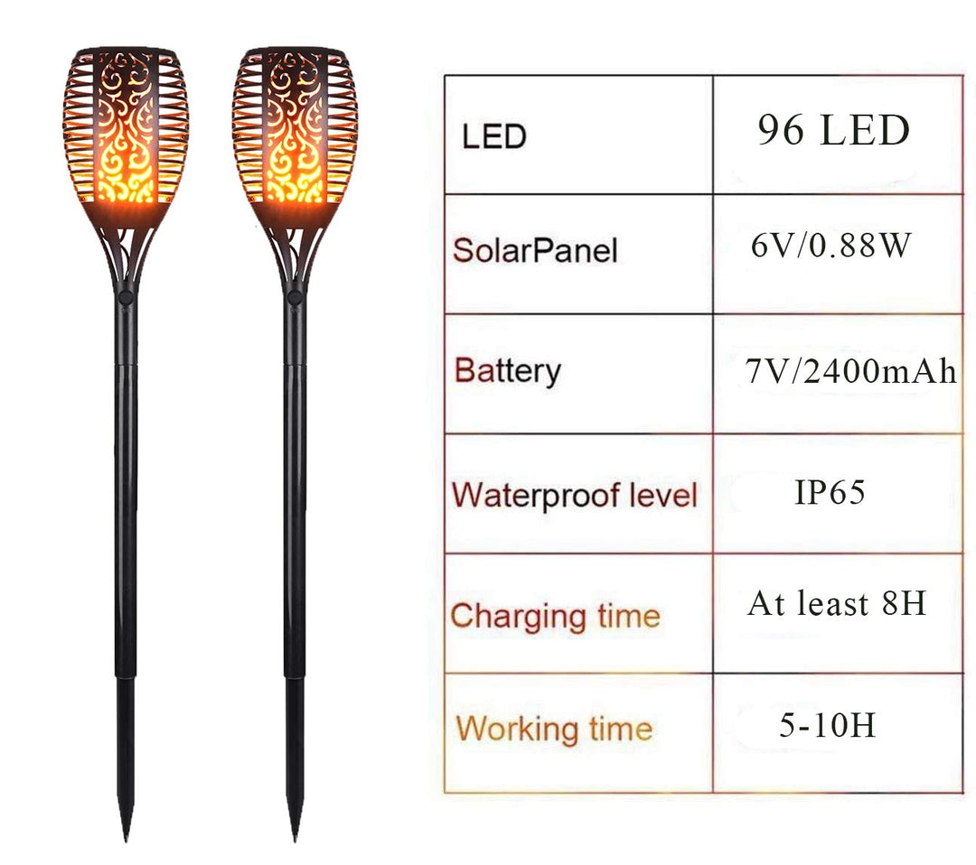 Veliki solarni vrtni bakli 96LED z efektom plamena (baterija 2400mah)