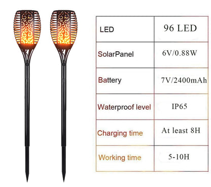 Veliki solarni vrtni bakli 96LED z efektom plamena (baterija 2400mah)