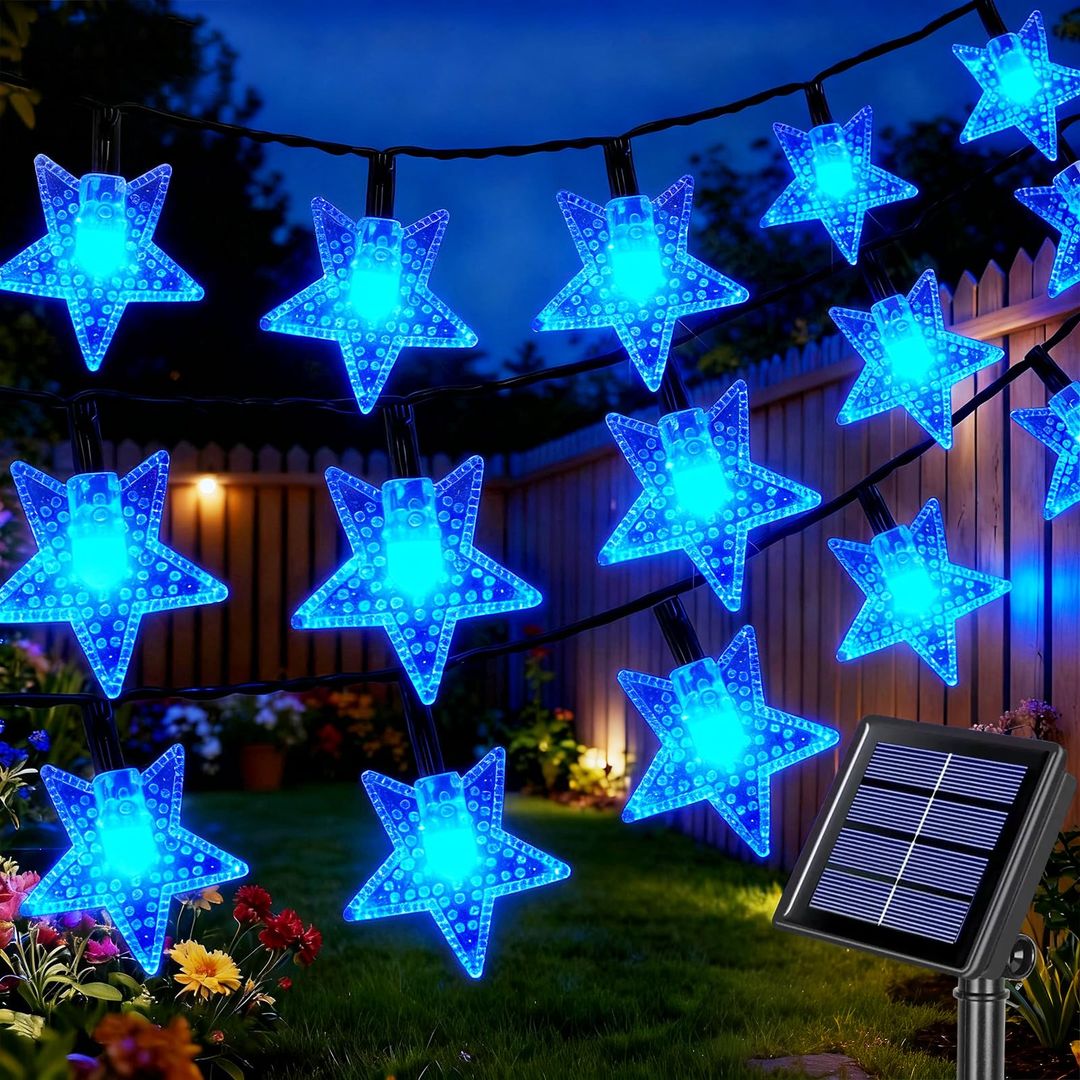 Solarne zunanje LED verige z zvezdicami, 50 LED, 8 načinov