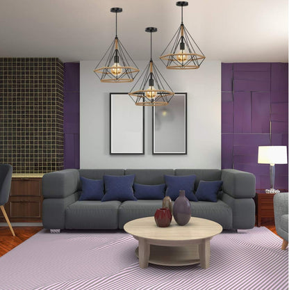 💡 Industrial pendant light with metal frame and hemp rope, E27