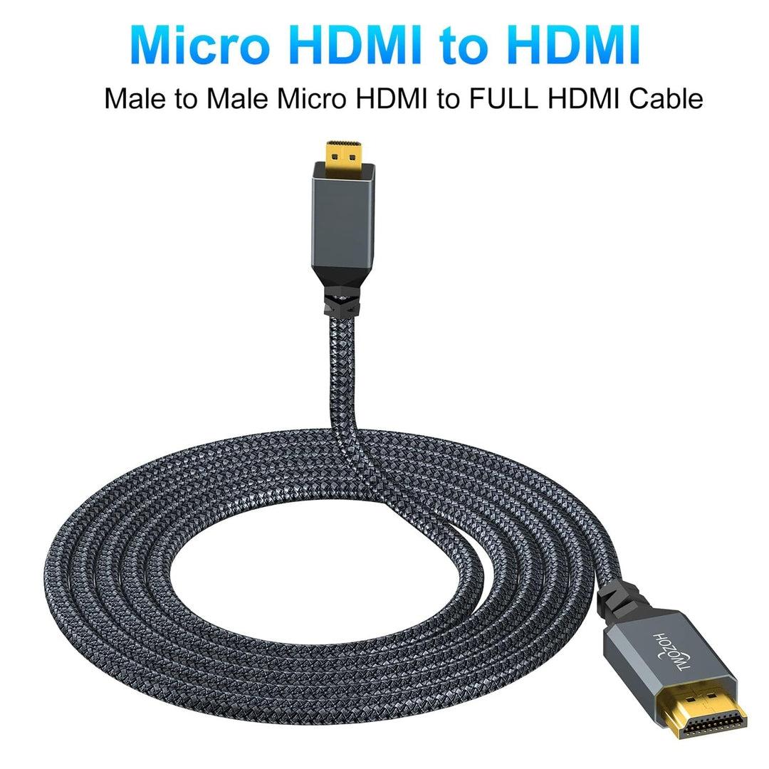 TWOZOH 10 m visokohitrostni Micro HDMI → HDMI kabel z ojačanim pletenim ovojem – 3D in 1080p kakovost slike