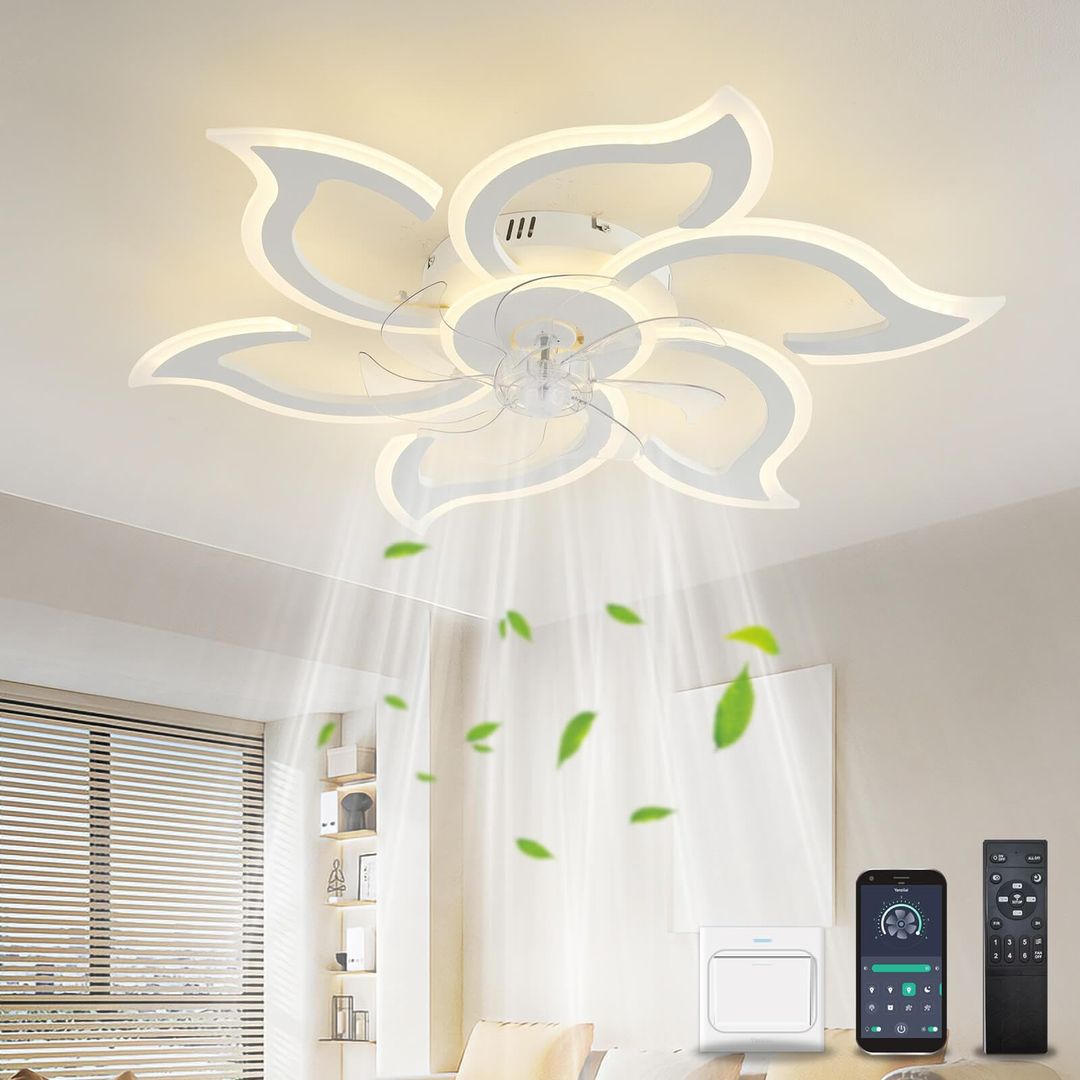 Stropni ventilator z lučjo Flower Design 80W, Wifi, daljinec - 88 cm