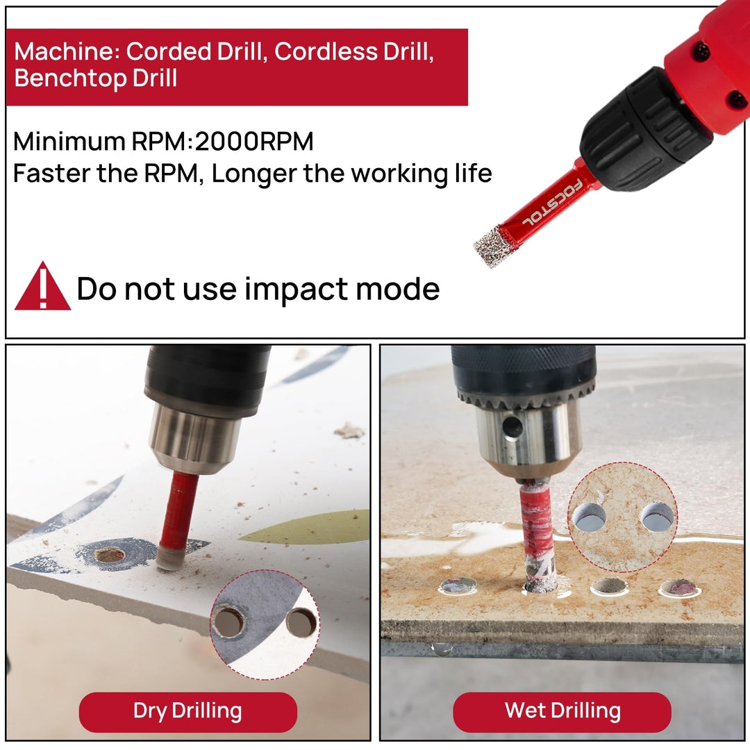 FOCSTOL komplet 6/6/8/10/12 mm – diamantni svedri za keramiko, porcelan, marmor in granit (5-delni)