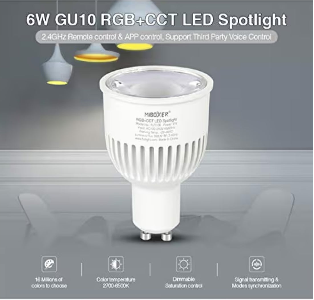 6x MiBoxer GU10 6W RGB + CCT LED reflektor – pametna barvna sijalka (daljinec ni priložen)