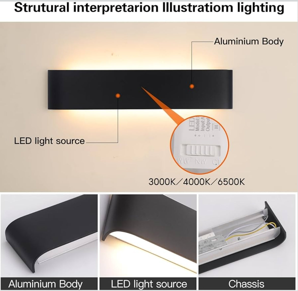 Komplet 2x Mille Lucciole 18W LED notranja stenska svetilka - 3000K, 4000K, 6500K - črna 28cm - naklikaj.si