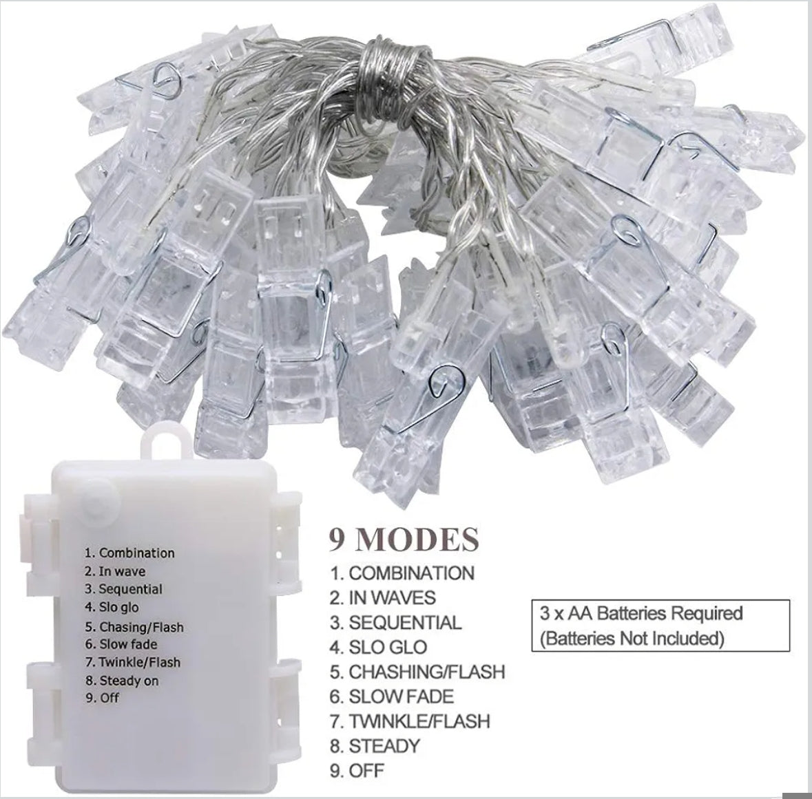 Twinkle Star LED lučke s ščipalkami za fotografije – plastika, toplo bela, 5 m