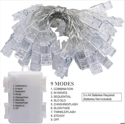 Twinkle Star LED lučke s ščipalkami za fotografije – plastika, toplo bela, 5 m