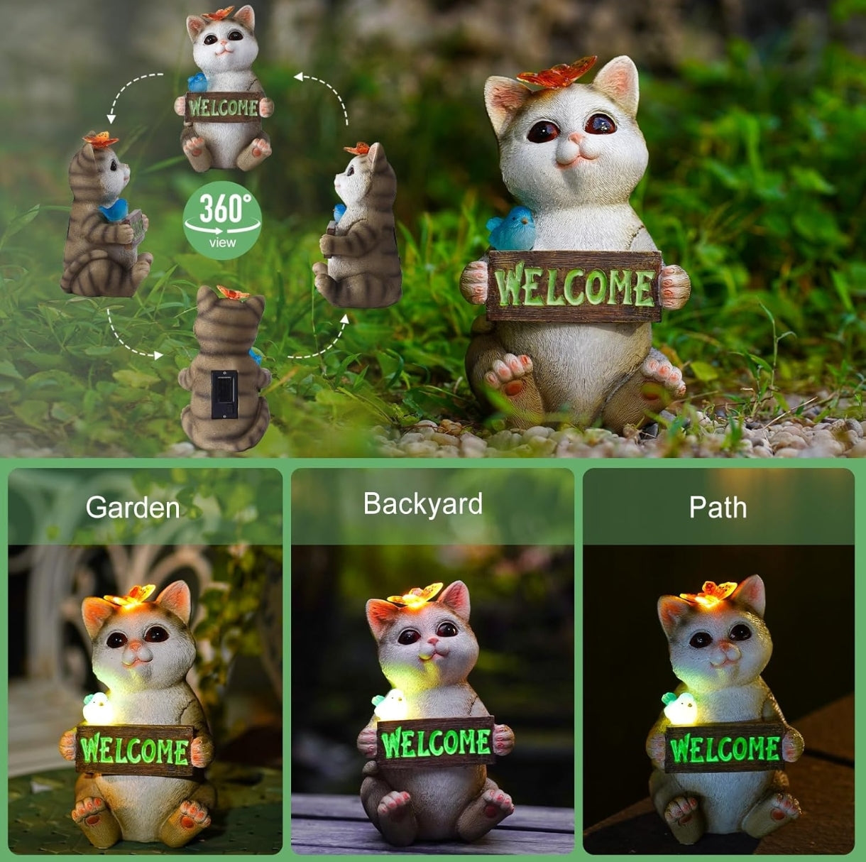 🐱 Solar LED garden decoration - "Welcome" cat
