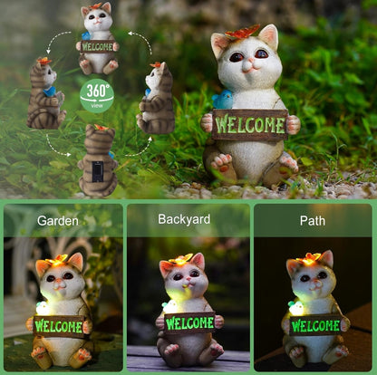 🐱 Solar LED garden decoration - "Welcome" cat