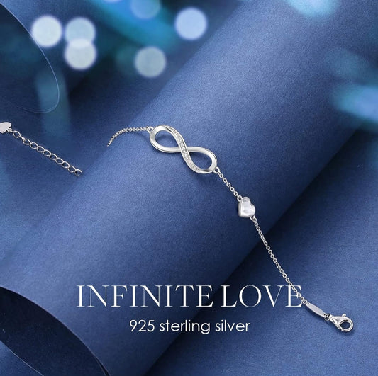 💎 LOUISA SECRET zapestnica Infinite Love – srebro 925, z obeskom srca iz cirkonija, nastavljiva dolžina 18cm+5cm