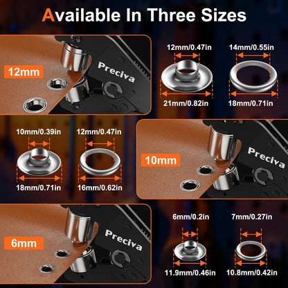 Klešče za kovičenje s 300 obročki – zamenljive glave - 6mm, 10mm, 12mm