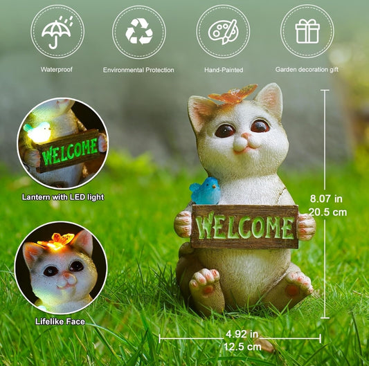 🐱 Solar LED garden decoration - "Welcome" cat