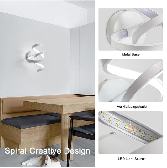 💡 Spiralna LED stenska svetilka 18W, 6500K