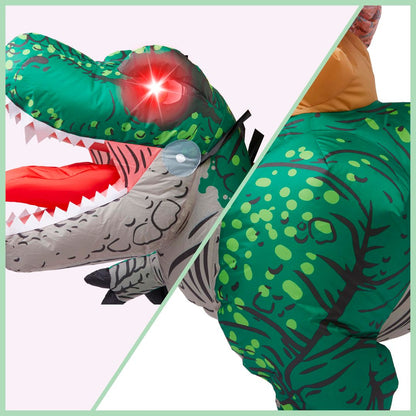 Napihljiv kostum T-Rex za odrasle s svetlečimi očmi - zelen (neoriginalna embalaža)