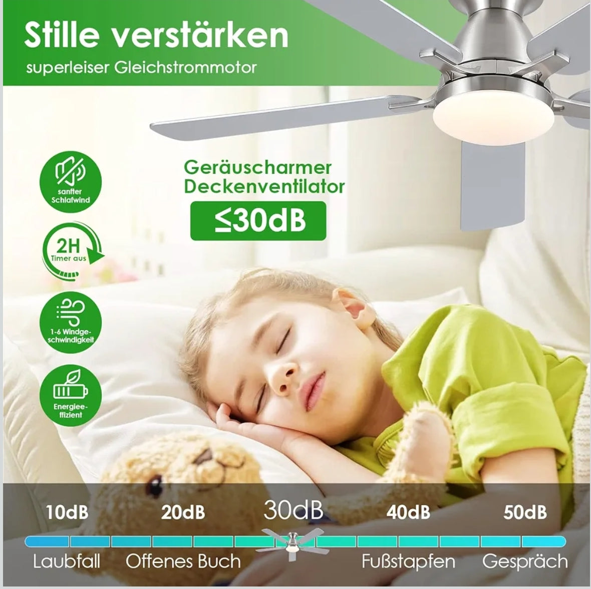 Shanggu stropni ventilator z lučjo (nikelj) - 132 cm, daljinec, aplikacija - naklikaj.si
