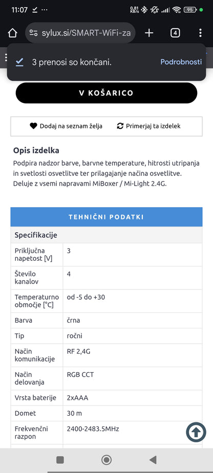 MiBoxer RGB CCT daljinski upravljalnik C5 – 4 cone