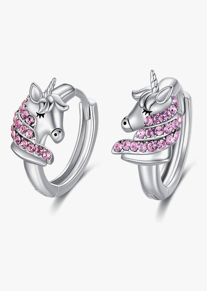 💎Children's unicorn earrings - 925 silver, Swarowski pink crystals