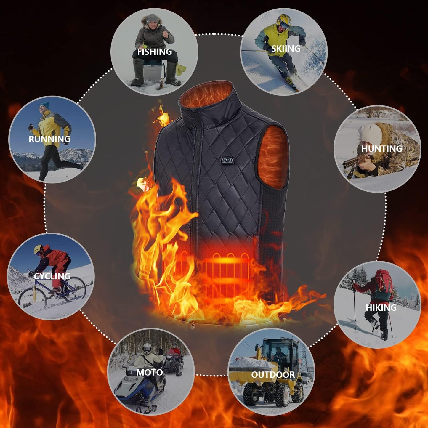 Kvaliteten moški/ženski ogrevani telovnik z 9 ogrevalnimi conami in 15000 mAh powerbank